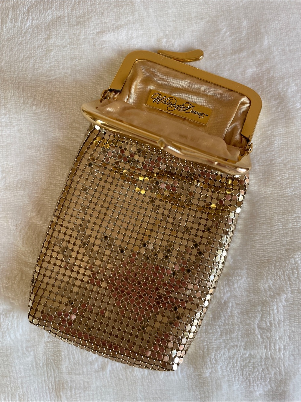 Whiting & Davis Gold Mesh Metal Gold Glass Cigarette Case